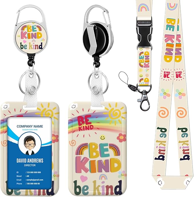Lanyard for ID Badge Holder Badge Reel Be Kind for Man Women Cute Nurse Teacher Name Tag Clip Retractable Keychain Heavy Duty Work Office Gifts Accessories