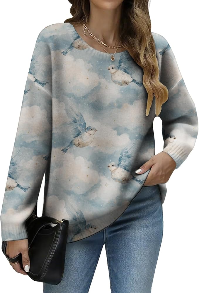 LIZALIG Women's Fall Christmas Snowman Sweater Long Sleeve Crewneck Pullover Festive Holiday Winter Outfit for Parties