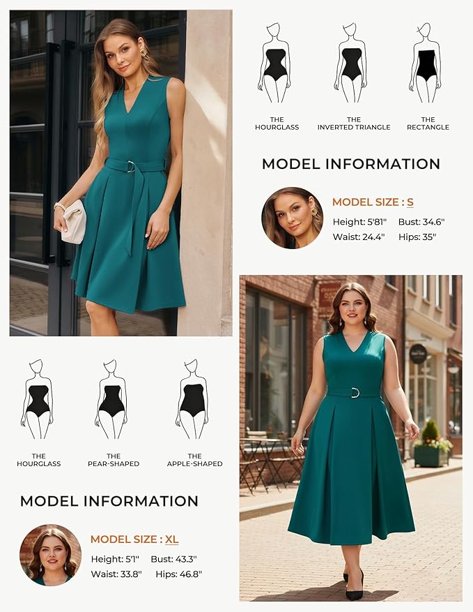 GRACE KARIN Work Dresses for Women 2026 V Neck Fit and Flare Midi Dresses Office Business Dress with Belt and Pockets