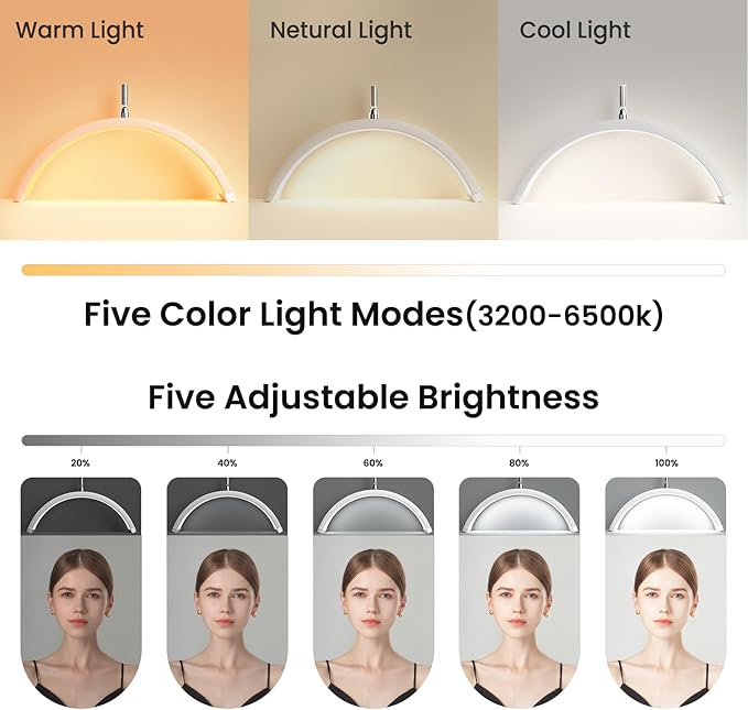 Lash Light, Half Moon Lamp with Tool Tray, LED Moon Light for Eyelash Extensions, Flexible and Adjustable Color Modes, Suitable for Beauty Salons and Beginner DIY (White)