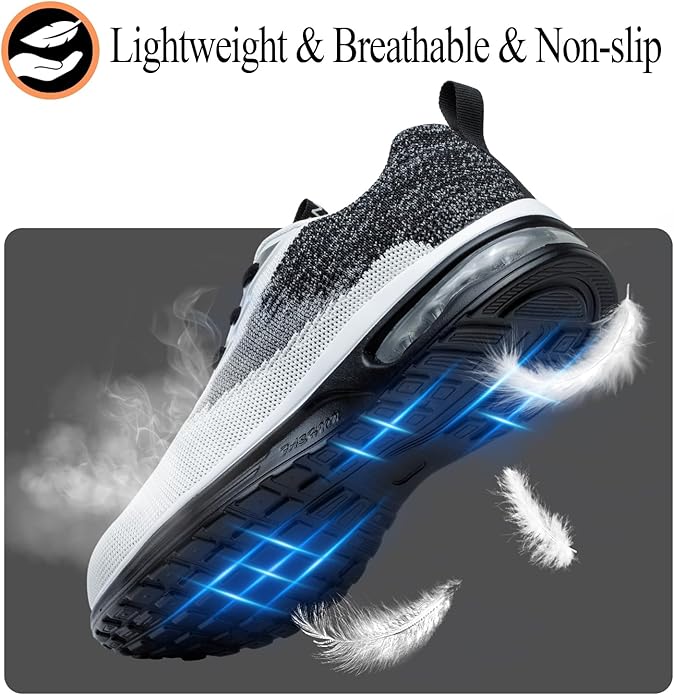 Steel Toe Shoes for Women Lightweight Breathable Safety Work Sneakers Non Slip Puncture Proof Utility Slip On Footwear for Industrial Construction