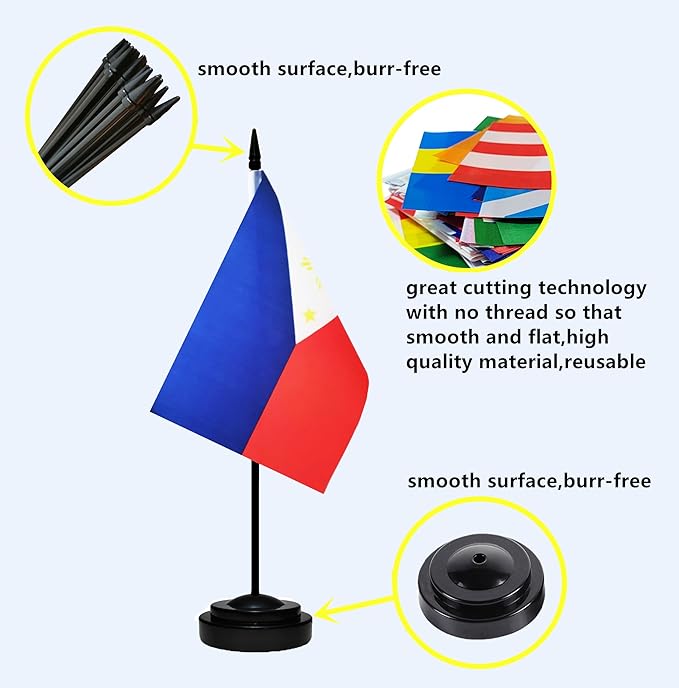 USA American & Philippines Filipino Philippine Desk Flags, US Philippines Office Table Flag, Small Mini Miniature Philippine and US Desktop Flag With 13" Solid Black Pole, Black Base