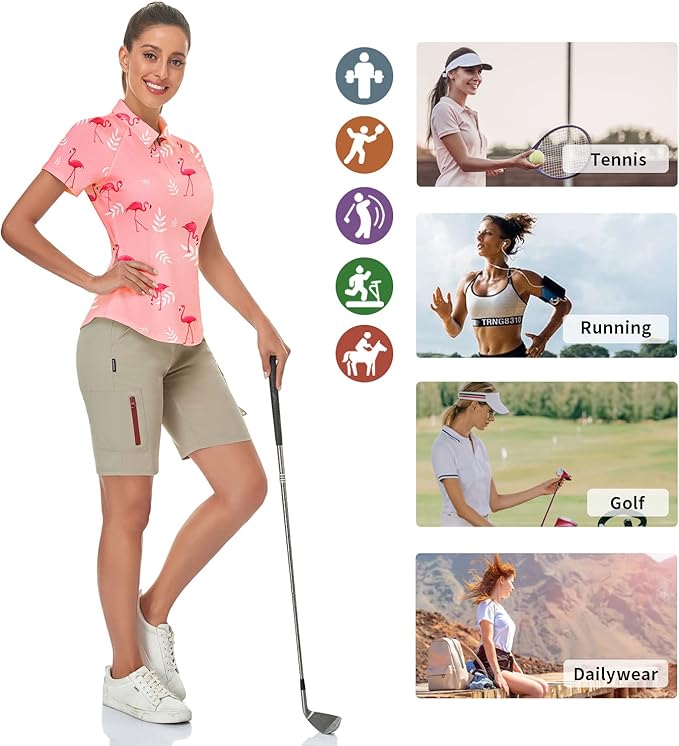 Women's Golf Shirt Short Sleeve Tennis Shirt Quarter Zip Golf Pullover Golf Polo Shirts Argyle Tops