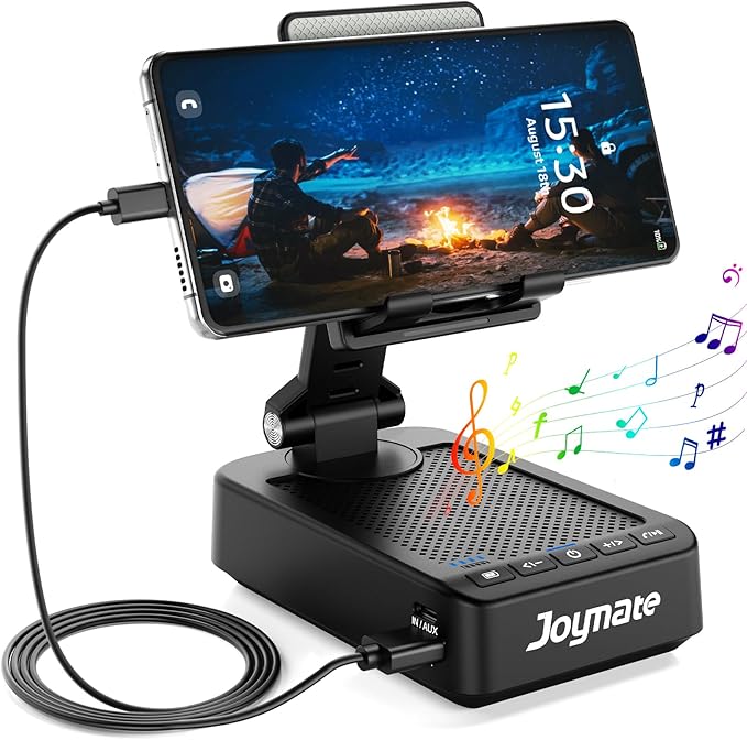 Gifts for Men Women, Phone Stand with Bluetooth Speaker and Charging Function 360° Rotable Angle Adjustable Cell Phone Holder with HD Stereo Sound Fits All Phones,Tablet (Black)