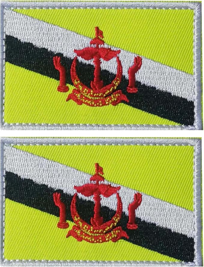 EmWoot 2PCS Brunei Flag Patch Embroidered Morale Patch Military Tactical Patches Hook and Loop