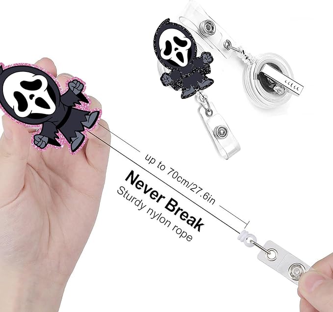 Horror Ghost Halloween Badge Reels Retractable Funny Cute Badge Holder with Badge Reel ID Clip Name Tag Card Tag Card Badge Clip Acrylic Accessories Gifts Nurse