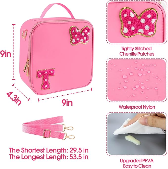 Preppy Initial Bow Mouse Lunch Bag, Kids Insulated Lunch Box Gifts for Teen Girls Daughter, Reusable Soft Lunch Containers Crossbody Cooler Bag Must Haves for Park Travel School Work Picnic Pink T