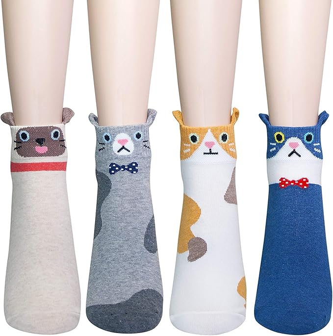 KONY Women's Cute Animal Designed Funny Novelty Crew Socks, Cat Dog Panda Patterns, Gift Ideas Size 6-9
