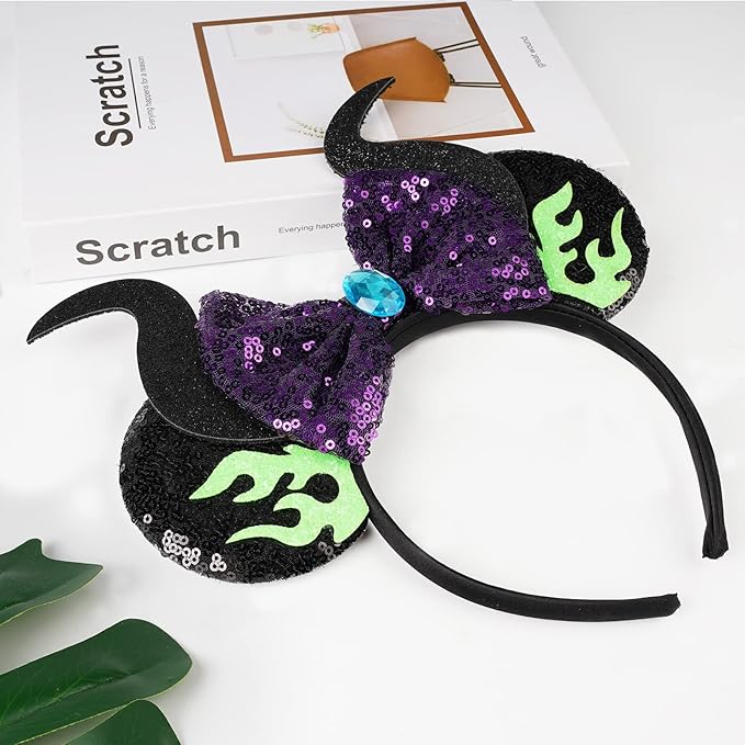 HAMUTH Devil Horns Headband,Halloween Headband for Women Girls Adults, Villain Costumes Accessories for Party Trip Parks Cosplay