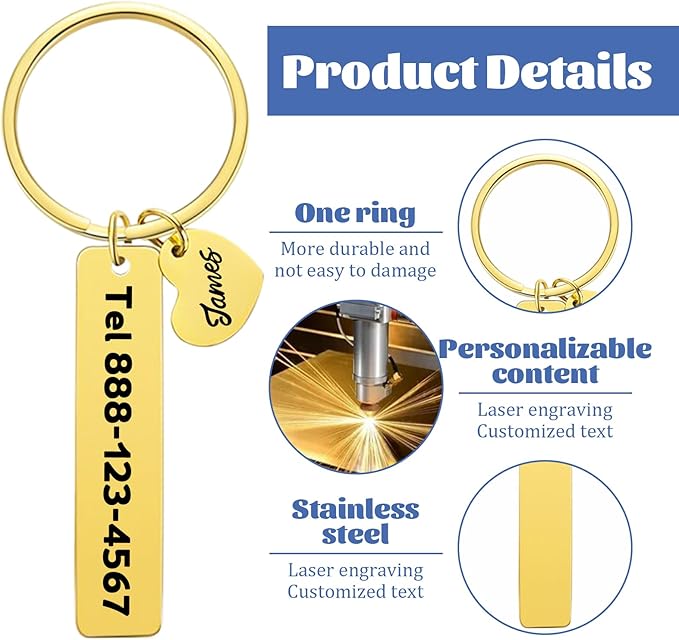 KBPTM Customized Double Sided Keychain - Personalized Engraved Text/Number/Name Keychain, Custom Key chain Gift for Boyfriend