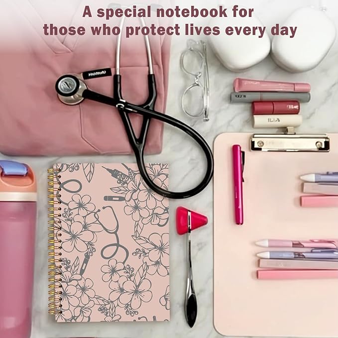 Lacama Nurse Notebook Journal, Nursing School Essentials, Nursing Student Graduation Gifts, Nurse Gifts for Women Nurse Appreciation Gift, Nurses Week Gifts, Stethoscope Flower Spiral Notebook(Brown)