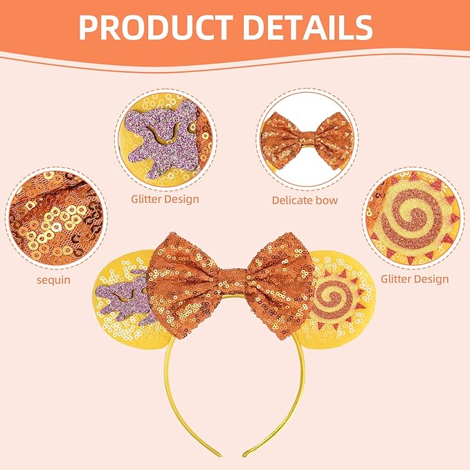 Seamoy Sequin Mouse Ears Headband, Lion King Animal Kingdom Park Ears, Sparkle Rose Gold Classic Ears Hairband
