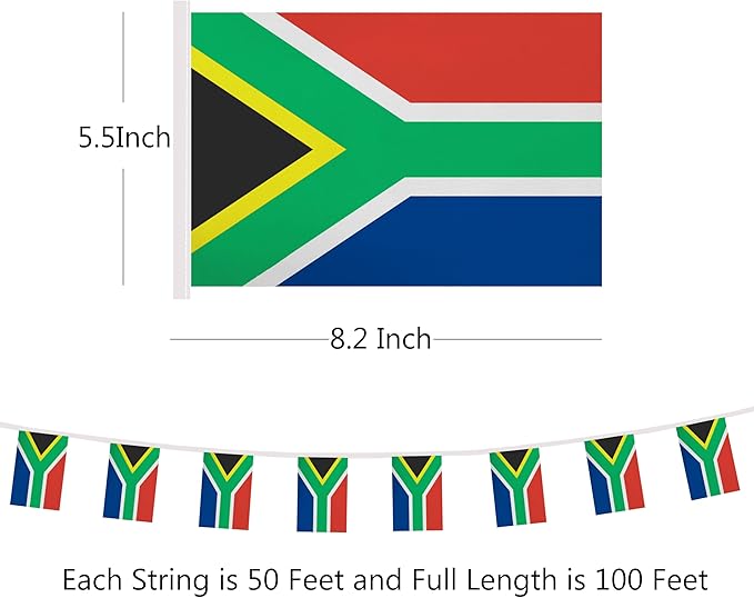 Yamiuo 100 Feet South Africa String Flag, 76 Pcs South Africa Banner Flag, Small Mini World Banner Flags for Sports Events, Bars Decorations, School Festivals, Party Decorations, Celebrations (South Africa)