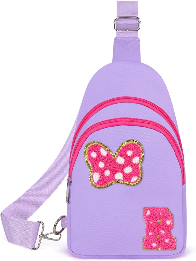 7 8 9 10 11 12 13 26 Year Old Girl Birthday Gifts, Purple Initial Bow Mouse Park Small Sling Bag for Girls Daughter Women, Teen Girl Gifts Trendy Stuff Crossbody Fanny Pack Must Have for Park Travel R
