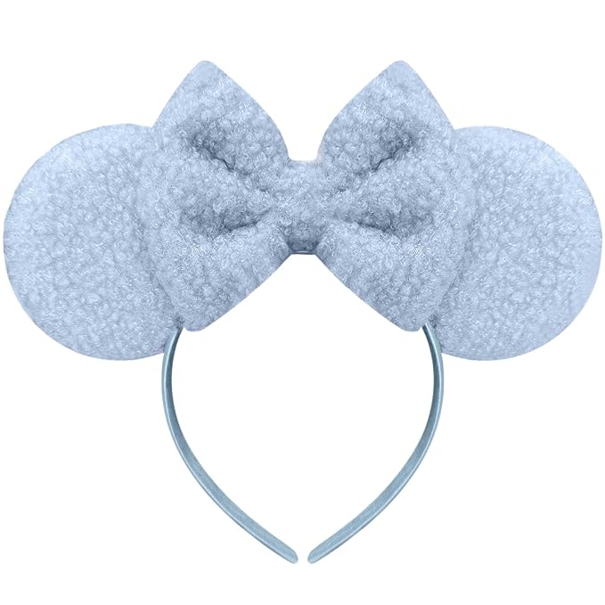 Trnerm Blue Mouse Ears Headband for Women, Soft Plush Park Ears Cute Birthday Hair Bands