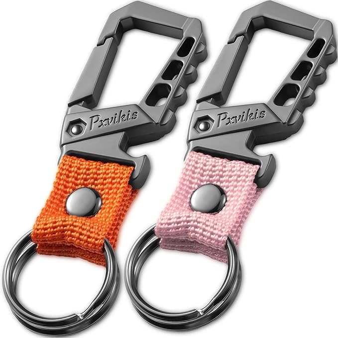 Pxvikis Metal heavy duty key chain carabiner clip bottle opener wrist lanyard ring car key fob unisex for men and women