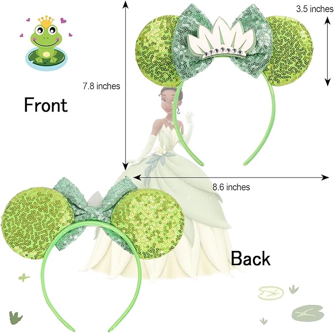 ETLUK Mouse Ears Headband, Green Sequin Princess Crown Headband for Adult Women Girls, Parks Ears for Cosplay Accessories Party Decorations