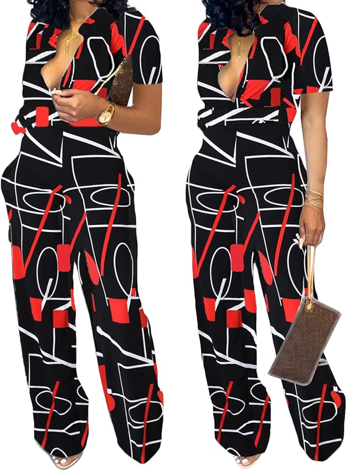 SeNight Women's Jumpsuits Elegant Business Casual Button Down V Neck Long Sleeve Strap Straight Long Pants With Pockets