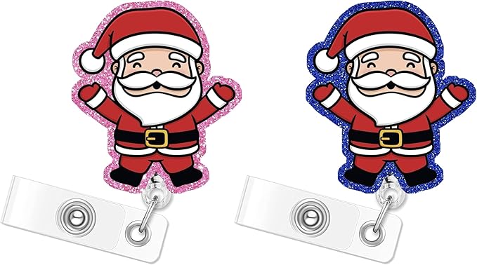 Christmas Santa Claus papa Noel de Navidad Badge Reels Retractable Funny Cute Badge Holder with Badge Reel Unique ID Clip Name Tag Card Badge Clip Gifts Nurse Student Worker Teacher