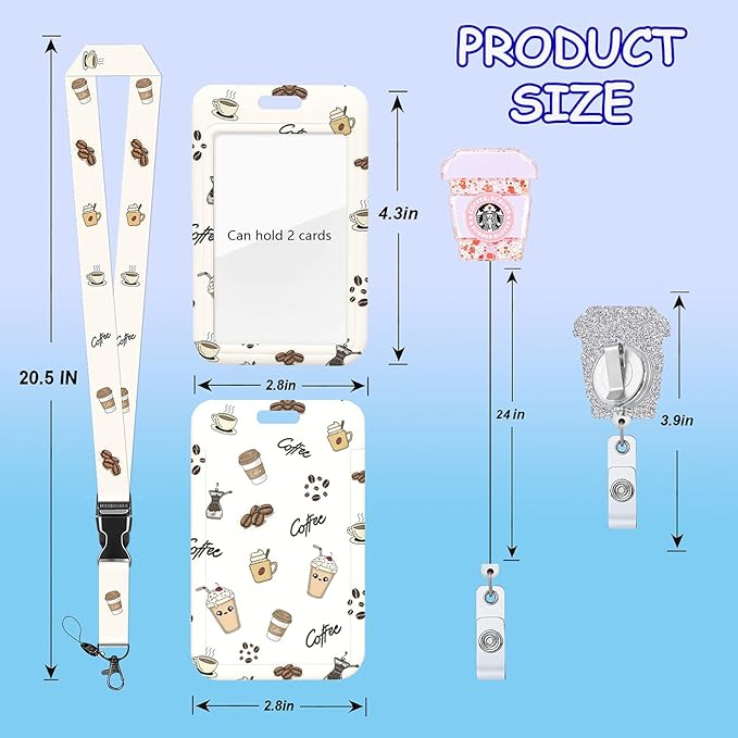 Lanyards for ID Badge Holder Coffee Scrub Cute Badge Reel Teacher Lanyard with ID Holder Name Tag Clip Retractable Keychain Badge Reel Heavy Duty Teacher Nurse Work Office Gifts