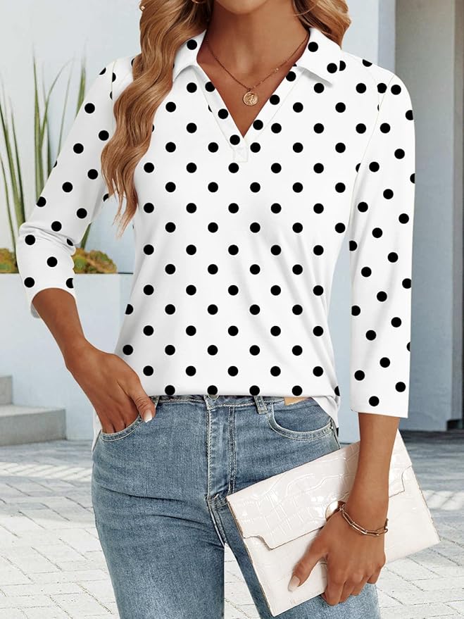 3/4 Length Sleeve Womens Tops Dressy Casual V Neck Polo Shirts Business Work Blouses 2025 Trendy Tunic Top