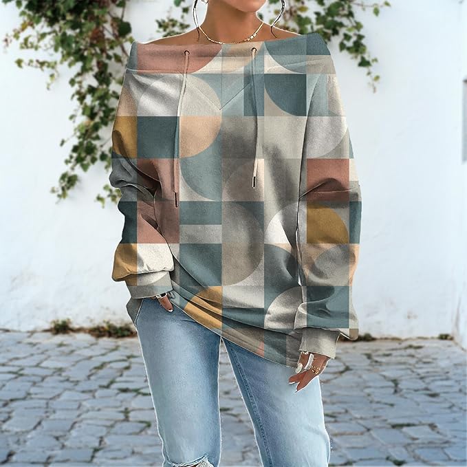 Womens Sweatshirts Floral Print Sexy Off The Shoulder T Shirts Oversized Long Sleeve Pullover Fall Tops