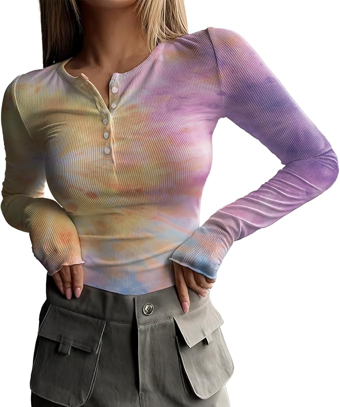 MARSVOVO Fashion Crop Tops for Women Scoop Neck Button Comfy Ribbed Slim Fit Cute Shirts Casual Party Fall Tops