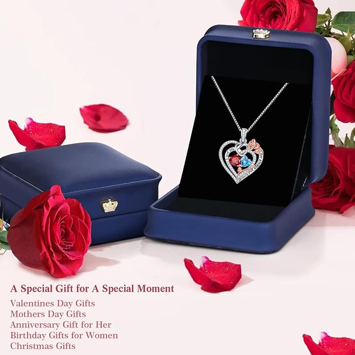 Iefil Valentines Day Gifts for Her - 925 Sterling Silver Double Birthstone Necklace, Anniversary Birthday Gifts for Women, Jewelry Gift for Wife Girlfriend Mom Her