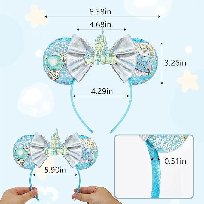 HAMUTH Mouse Ear Headband, Sequin Bow Headband for Women Girls Adult, Princess Decorations for Party Trip Parks Cosplay Costume Essentials