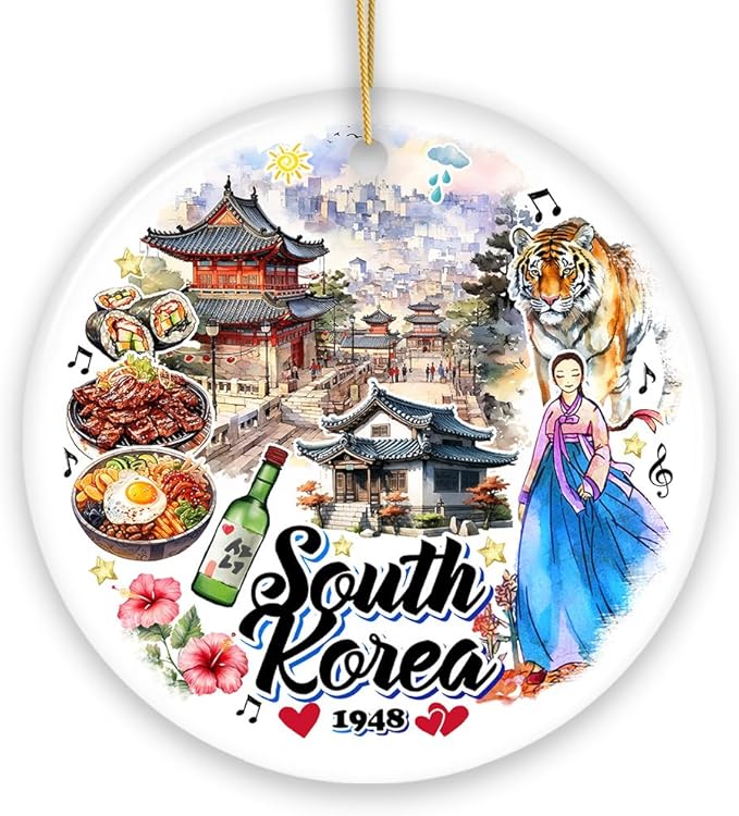 Artistic South Korea Landmarks and Heritage Christmas Ornament, Cultural Korean Gift and Keepsake