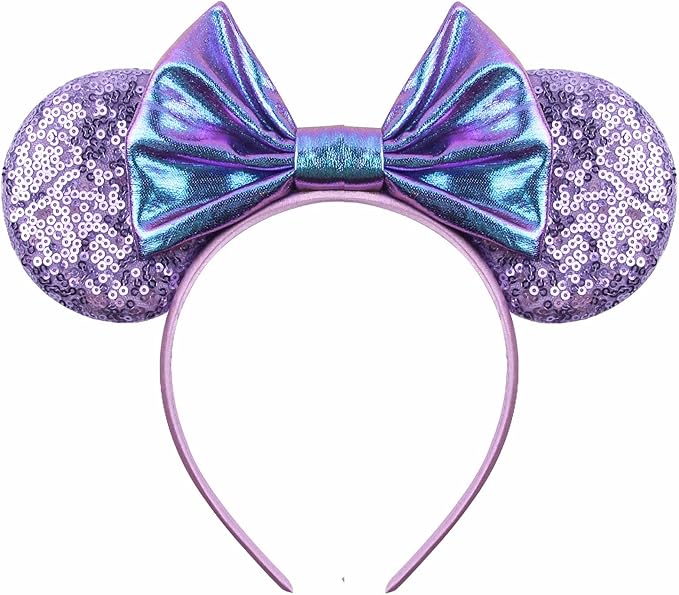 Sequin Mouse Ears Headbands for Women Girls Boys, Glitter Bows Headband for Kids Adults Birthday Party Costume Halloween
