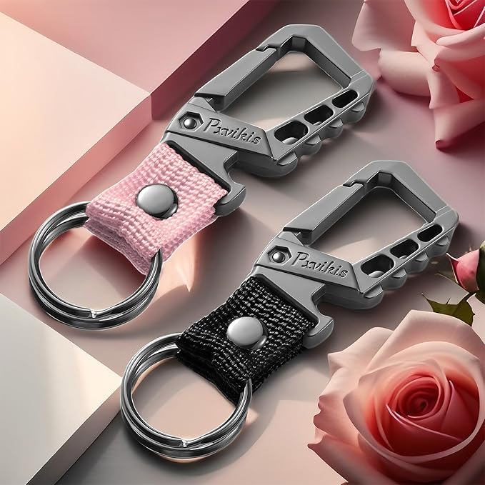 Pxvikis Metal heavy duty key chain carabiner clip bottle opener wrist lanyard ring car key fob unisex for men and women