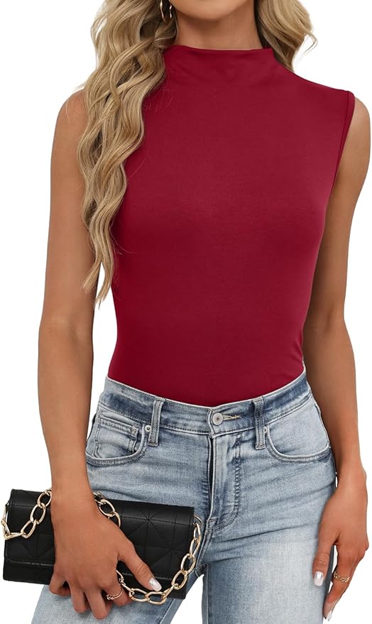 JUSTFASHIONNOW Womens Sleeveless Mock Turtleneck Tank Tops Stretchy Fitted Basic Casual Layer Shirts