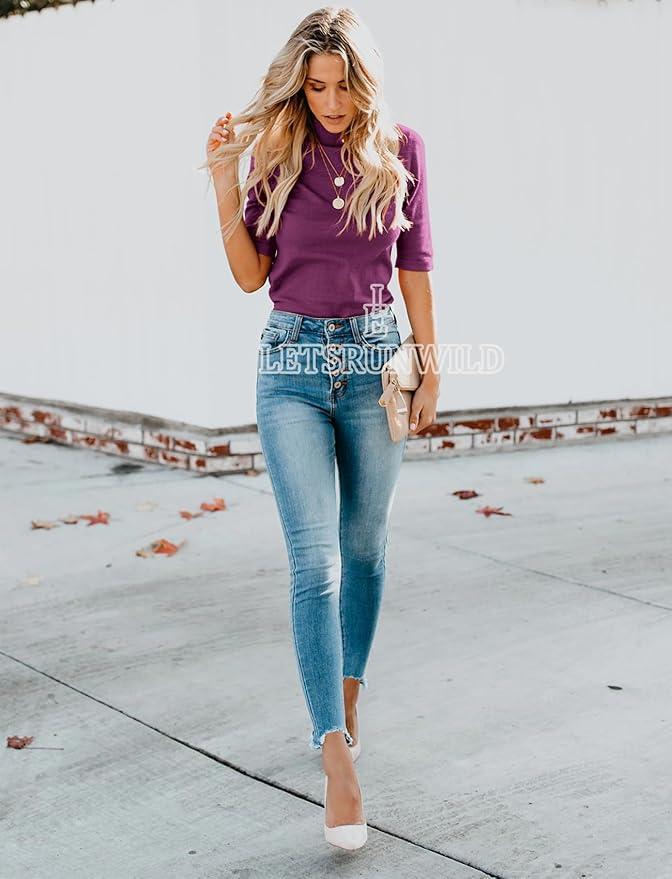 LETSRUNWILD Business Casual Tops for Women Dressy Cute Tops Mock Turtleneck Tshirts Shirts