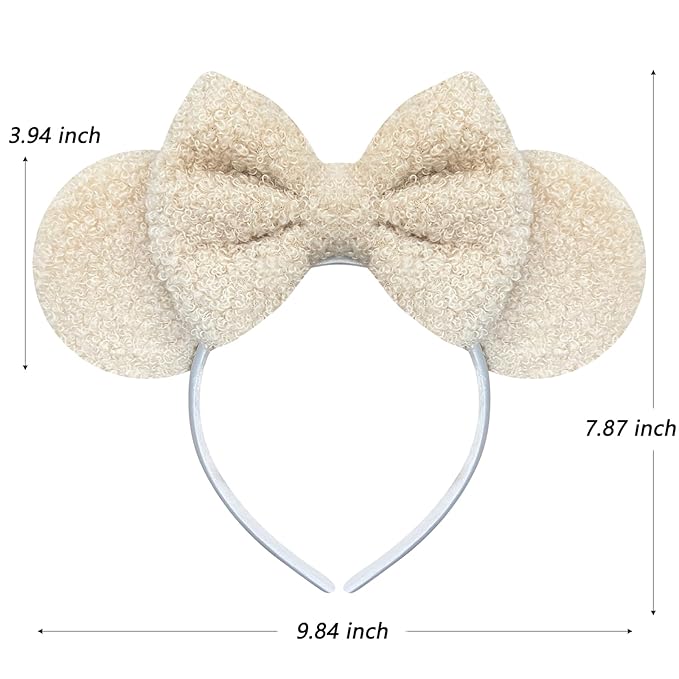 Trnerm Beige Mouse Ears Headband for Women, Soft Plush Park Ears Cute Birthday Hair Bands