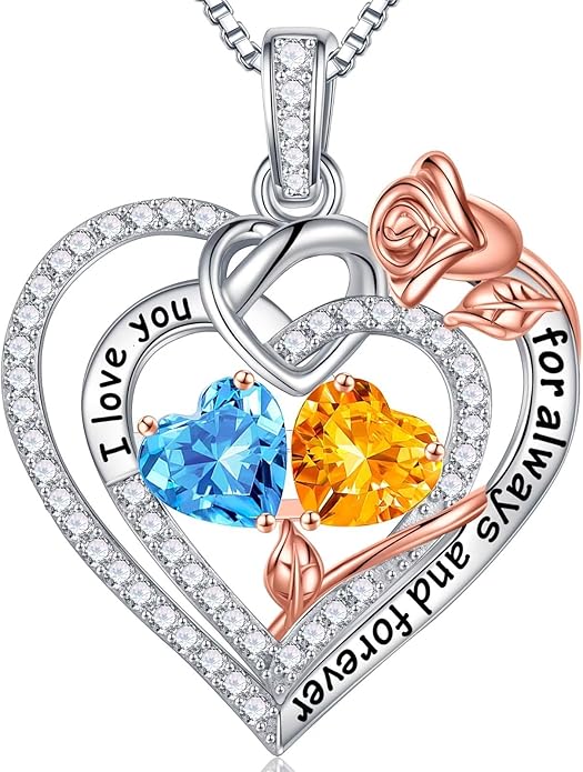 Iefil Valentines Day Gifts for Her - 925 Sterling Silver Double Birthstone Necklace, Anniversary Birthday Gifts for Women, Jewelry Gift for Wife Girlfriend Mom Her