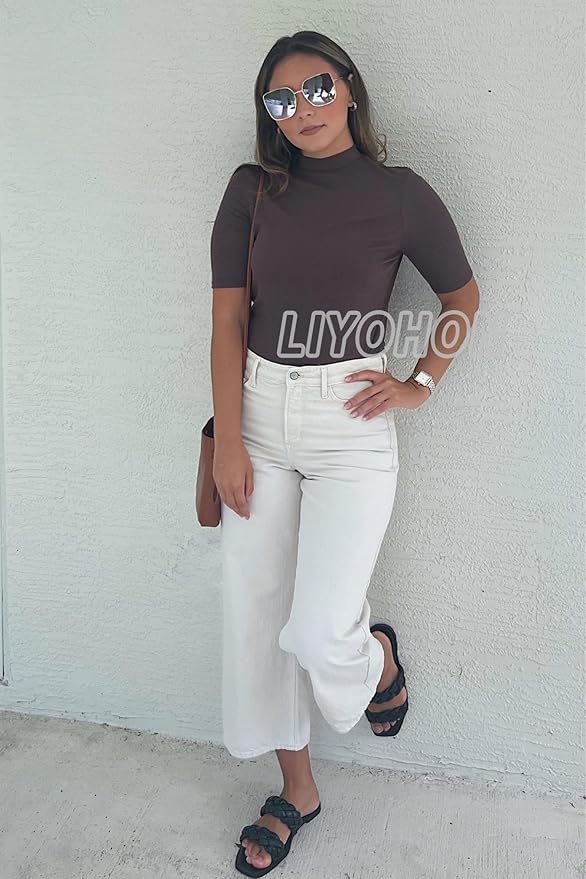 LIYOHON Womens Tops Dressy Casual Mock Turtleneck Business Short Sleeve T Shirts Going Out Tops 2026