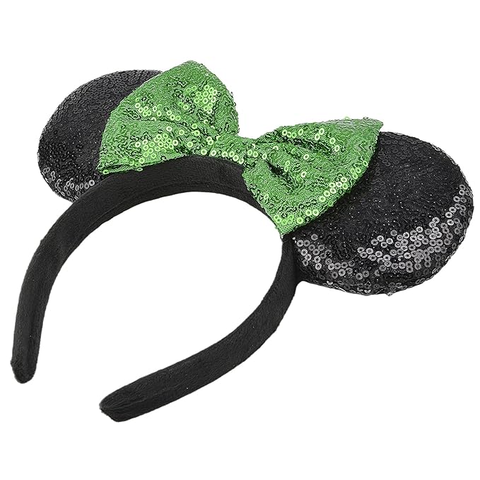 HoveBeaty Mouse Ears Bow Headbands Sequin Hairband Butterfly Glitter Hair Accessories for Girls Women (Green & Black)