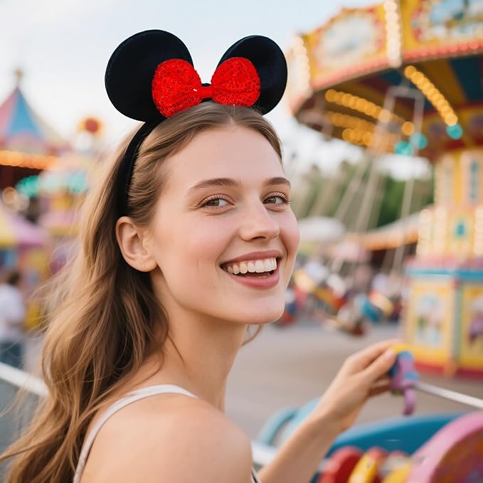 MADO 2 pack mouse ears headbands for adults women little girls boys (black red, onesize)