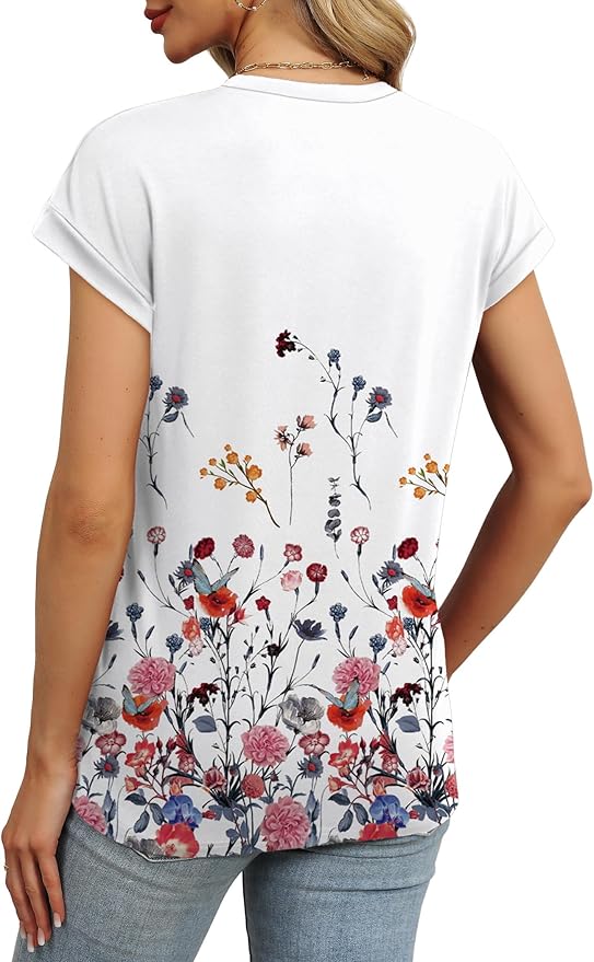 WEESO Womens Summer Tops Trendy 2026 Cap Sleeve T Shirts Crew Neck Pleated Front Beach Vacation Clothes Fashion