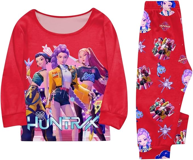 Girls 2 Piece K Pop Singer Outfits Cute Cartoon Graphic Shirts and Pants Casual Tracksuit Fashion Clothing Sets