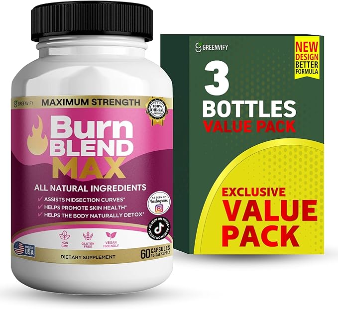 Burn Blend Max Natural Supplement, 60 Capsules, All Natural Ingredients, Vegan Friendly, Gluten Free, 30-Day Supply (3)
