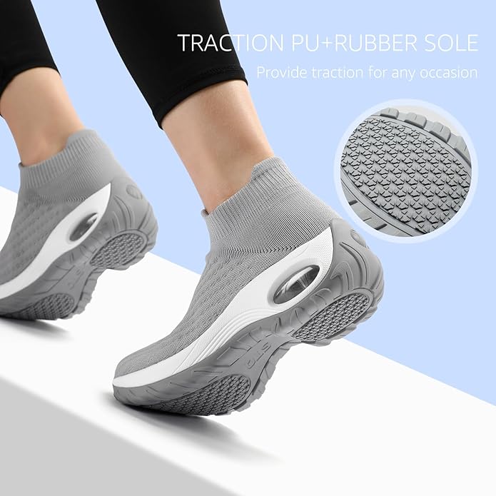 HKR Women's Walking Shoes Arch Support Non Slip Work Shoes Breathable Knit Upper Lightweight for Plantar Fasciitis