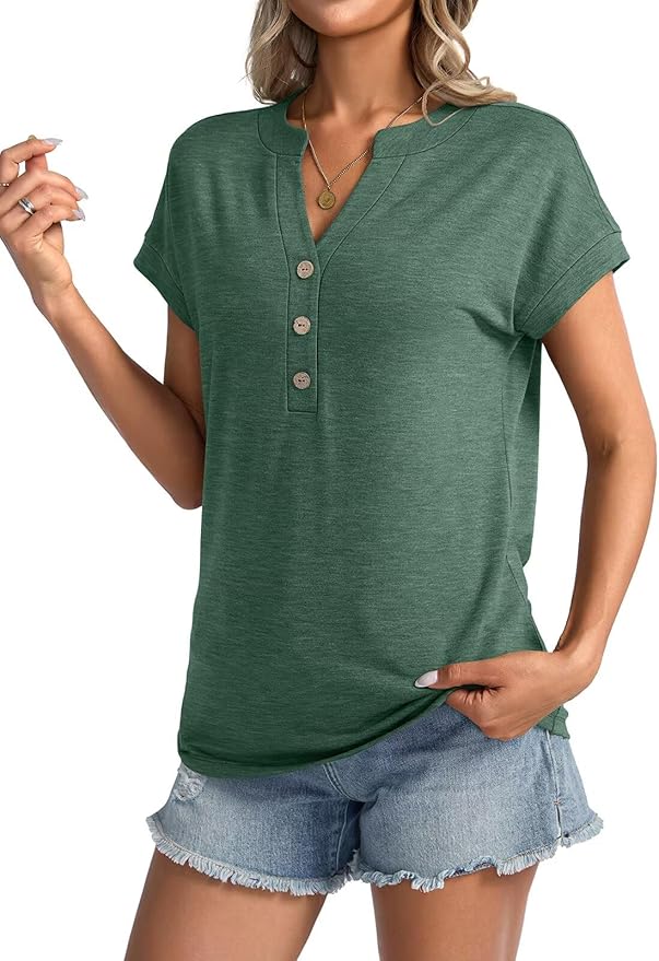 Womens V Neck Cap Sleeve Tops Summer Casual Short Sleeve Shirts Loose Fit Basic Work Tee Trendy Clothes 2025