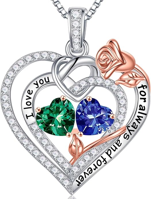 Iefil Valentines Day Gifts for Her - 925 Sterling Silver Double Birthstone Necklace, Anniversary Birthday Gifts for Women, Jewelry Gift for Wife Girlfriend Mom Her