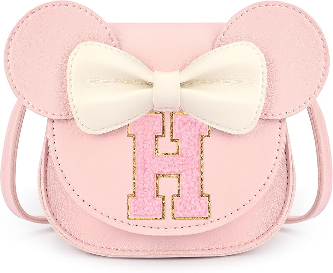 mibasies Toddler Purse Girl Gifts: Girls Birthday Gifts for 3-8 - Toys for Ages 2-4 Girls Mouse Ears Purse, Pink, Letter H