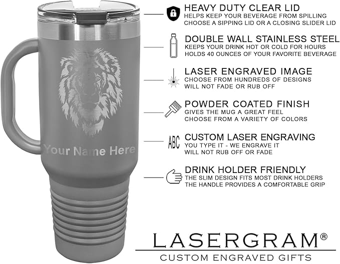 40oz Vacuum Insulated Travel Mug with Handle, CNA Certified Nurse Assistant, Personalized Engraving Included (Gray)