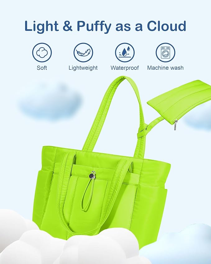 TOPDesign Puffy Tote Bag for Women with Cup Holder & Laptop Compartment & Cosmetic Bag & Trolley Sleeve for Work, Travel