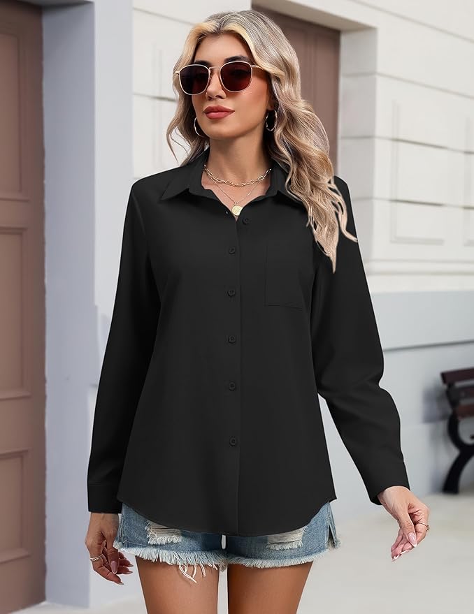 HOTOUCH Button Down Shirts for Women Long Sleeve Blouse Dressy Casual Business Work Tops with Pocket