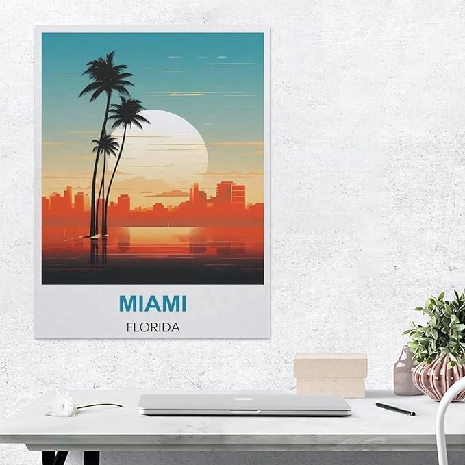 Miami Florida Vintage Travel Poster，Paper Jigsaw Puzzle 1000 Pieces Adult Toys Decompression Game（50x70cm）-BH97
